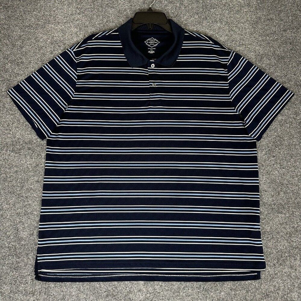 St Johns Bay Polo Shirt Mens XL Blue Striped Short Sleeve Quick Dry Casual Adult
